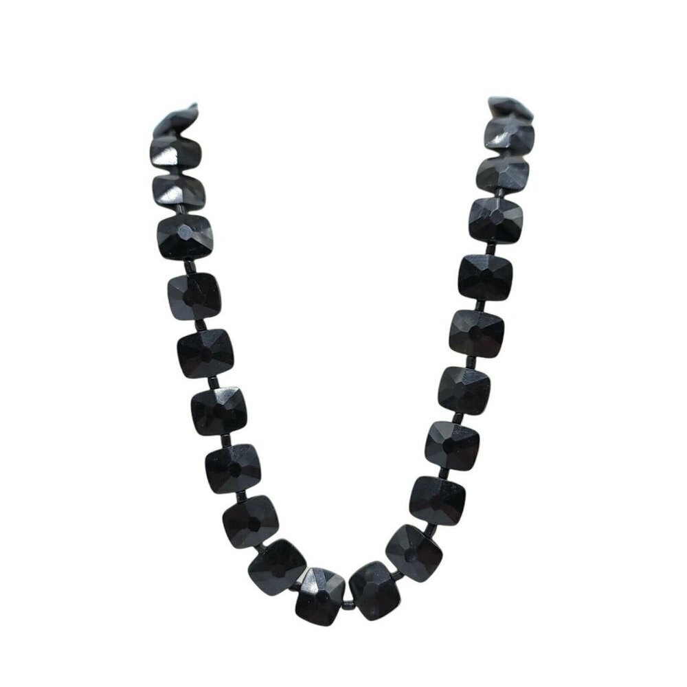 GERMANY Black Acrylic Faceted Bead Beaded Choker